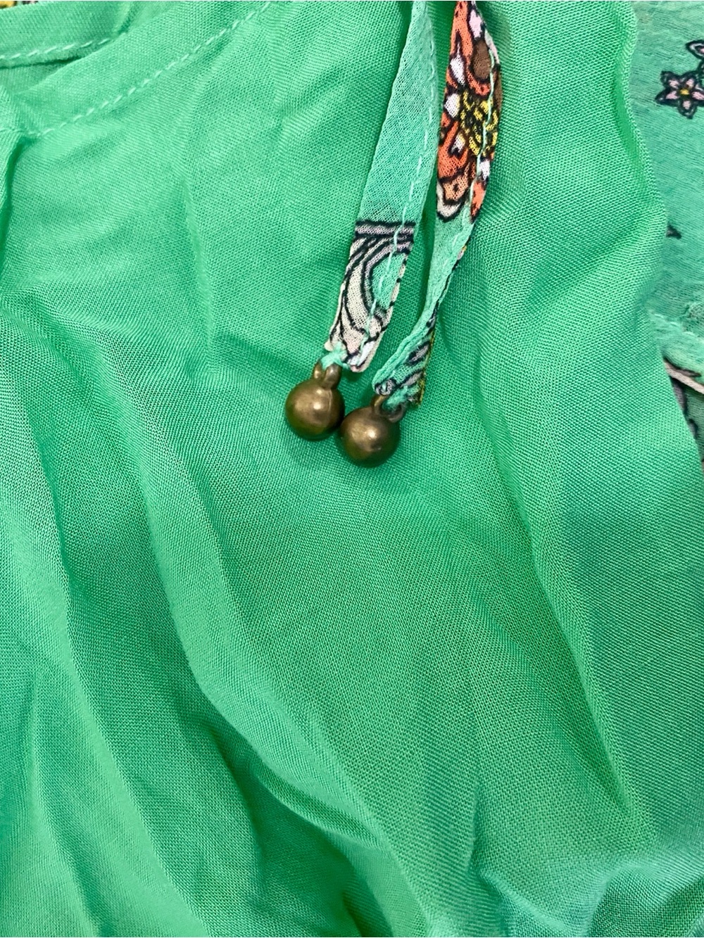 Free People Earthfolk Maxi Dress Green Floral Boho Ruched Sleeve XS - Picture 16 of 16